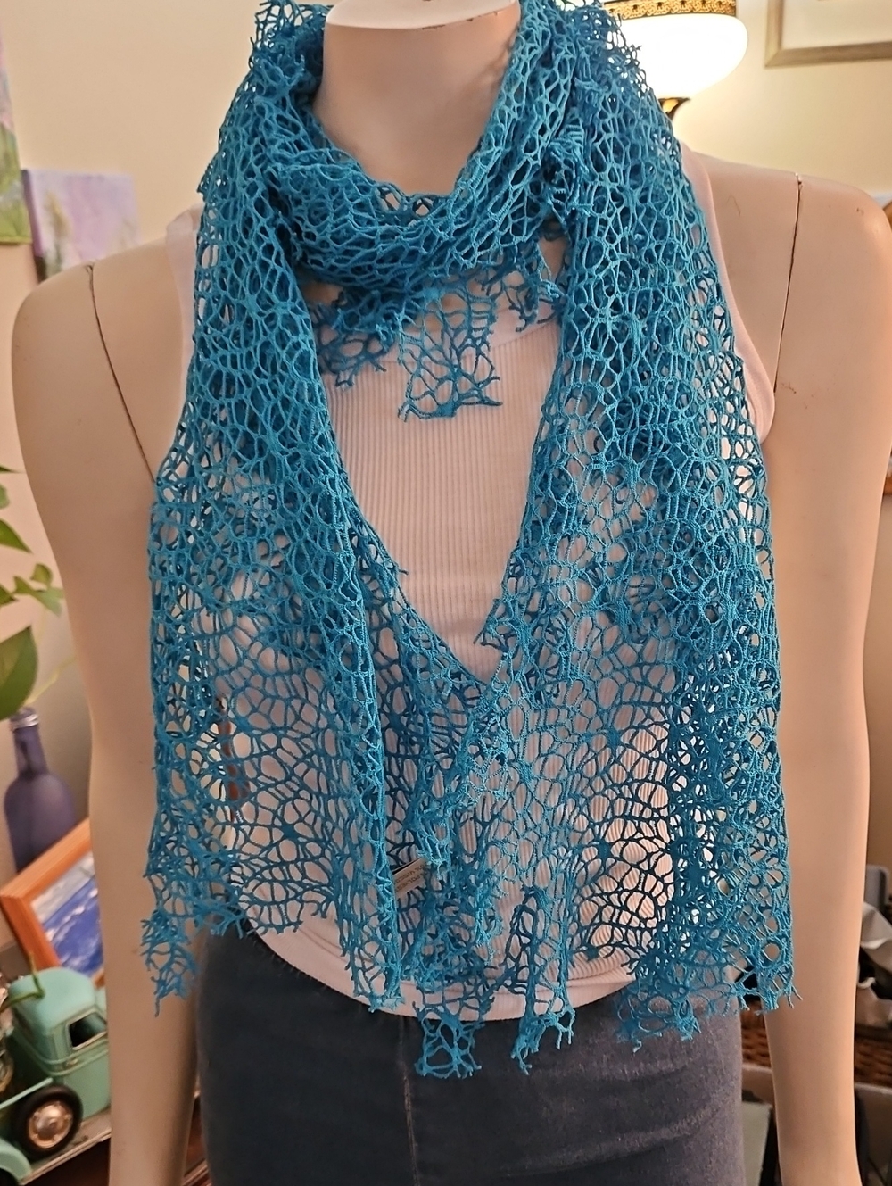 Turquoise Lace Knit Scarf - Women Accessories